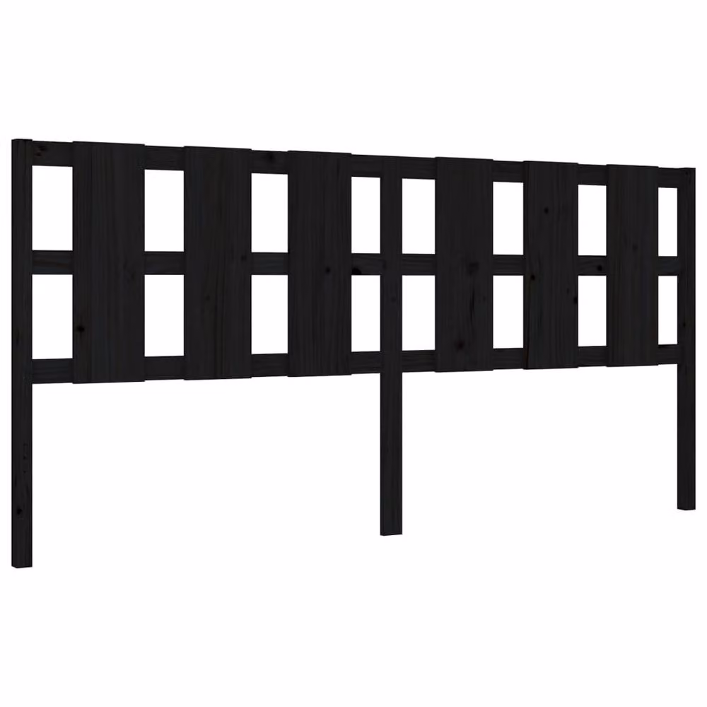 Berkfield Home Beautiful Bed Frame with Headboard in Black Solid Pine Wood W/D/H: 200 x 200 x 205.5 cm – 3