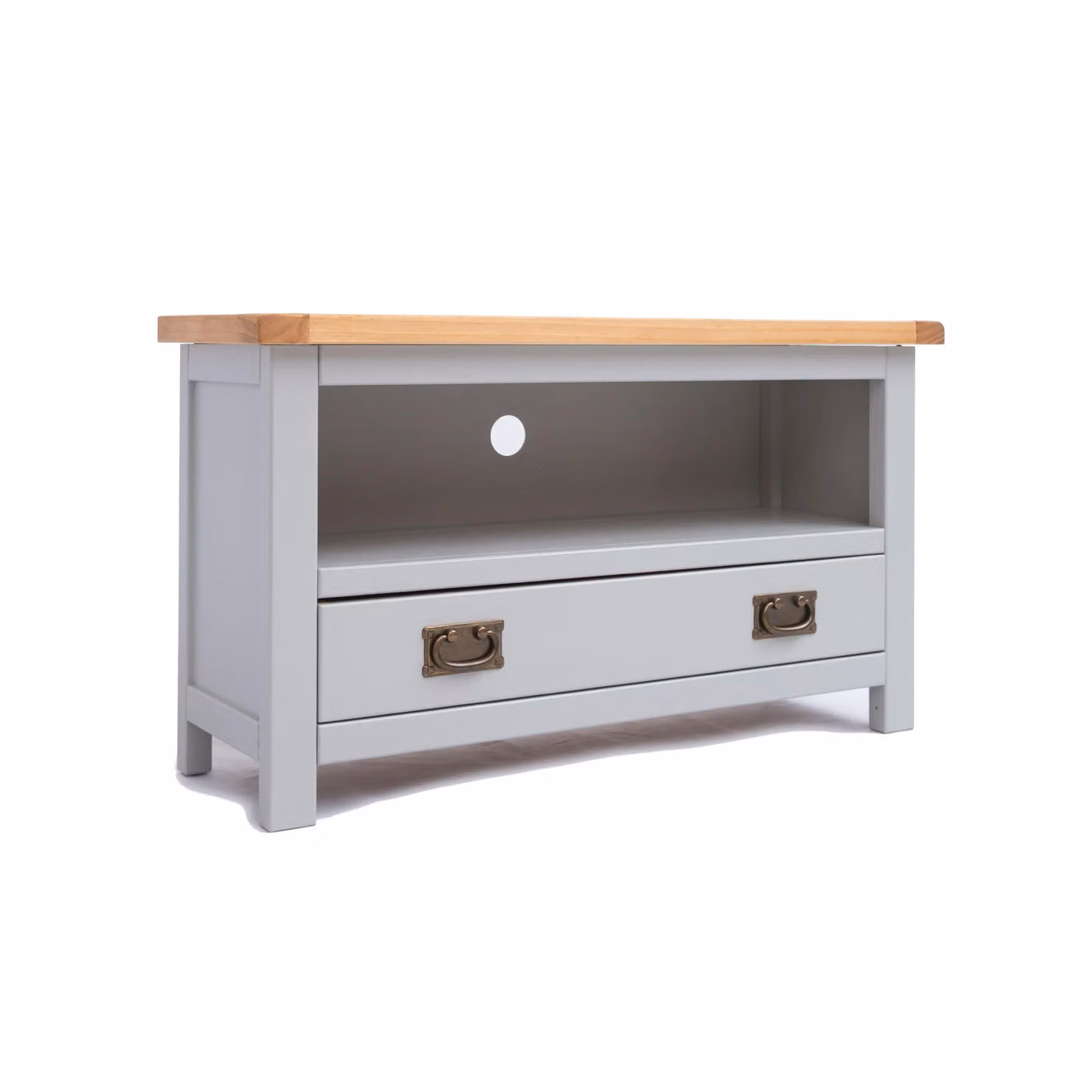 Cabinet Bits Argenta Light Grey 1 Drawer TV Cabinet with Brass Drop Handle – 2