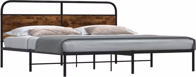 Berkfield Home Metal Bed Frame in Smoked Oak Brown, W/D/H: 180 x 200 cm