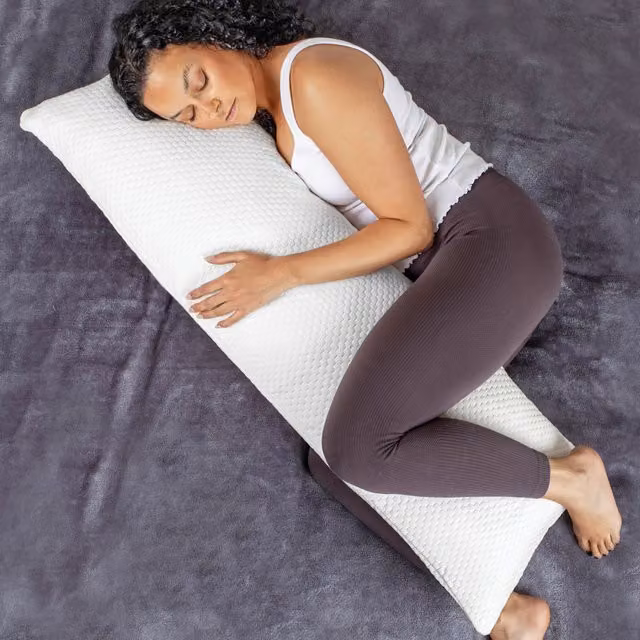 Aamira White Long Full Body Side Sleeping Cushion Pillow with Shredded Memory Foam and Removable Cover