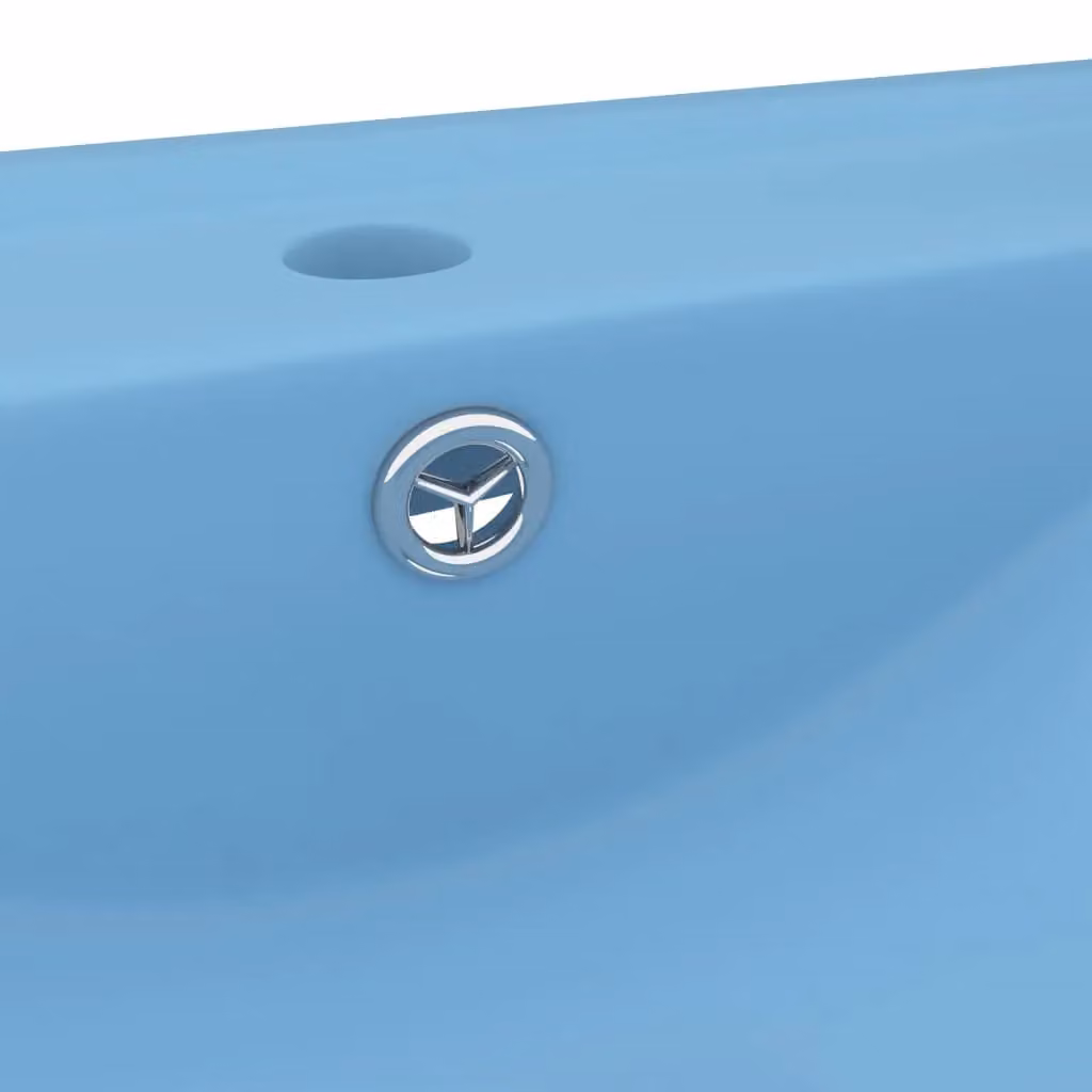 Berkfield Home Luxury Rectangular Ceramic Wall Hung Basin with Faucet Hole in Matt Light Blue W: 60 cm, D: 46 cm, H: 16 cm – 3