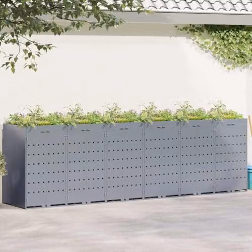 vidaXL Wheelie Bin Storage for 6 Bins, Light Grey, W: 408 cm, D: 77.5 cm, H: 121.5 cm – 2