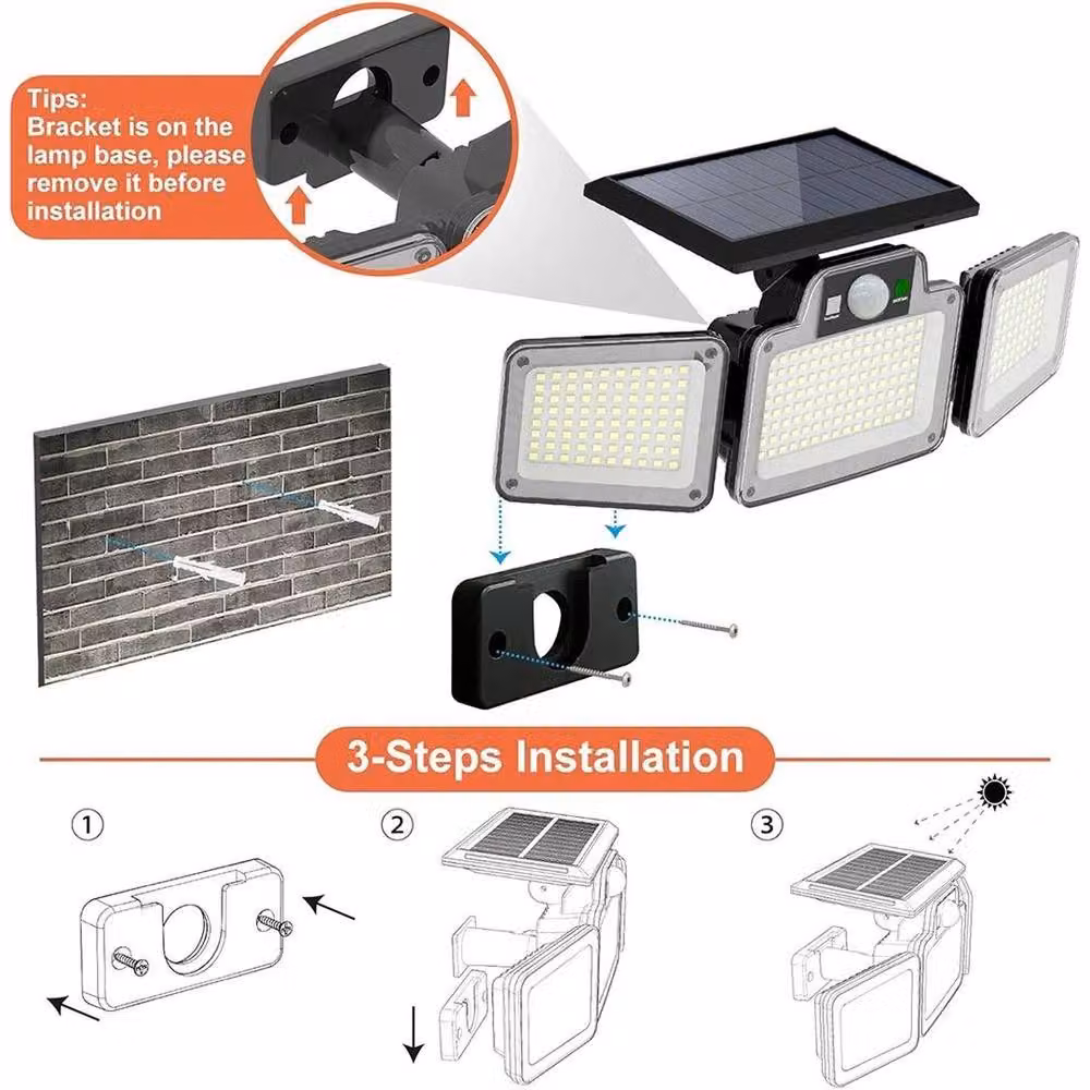 SPETLEK 280 LED Solar Powered Outdoor Flood Light with Motion Sensor and 3 Adjustable Heads in Black – 2