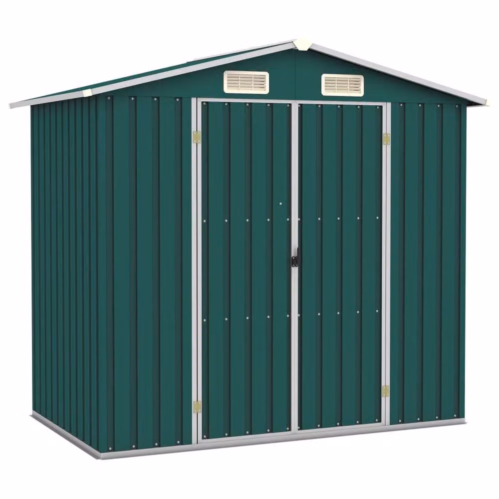 Berkfield Home Green Galvanised Steel Garden Shed with Double Doors and Side Vent, W/D/H: 205 x 129 x 183 cm – 2