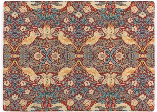 Purely Home Red Strawberry Thief Glass Rectangular Worktop Protector with William Morris Artwork