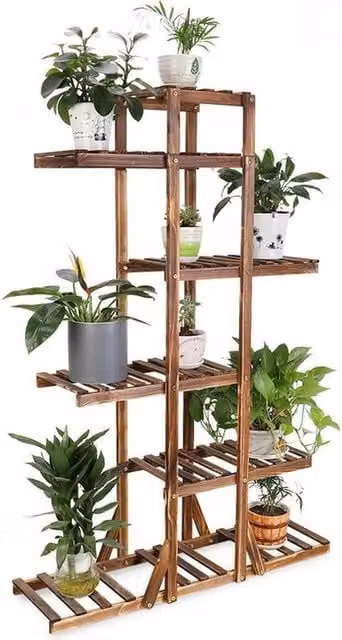 FLAVORA Reinforced Rustic Wood Plant Stand in Brown or Sand, H 131 x W 25 x D 25 cm – 1