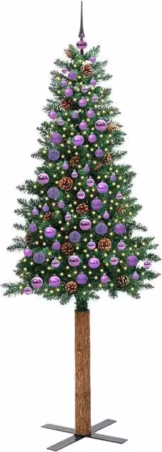 Berkfield Home Elegant Slim Green Christmas Tree, Height: 210 cm, PVC and Solid Pine Wood – 1