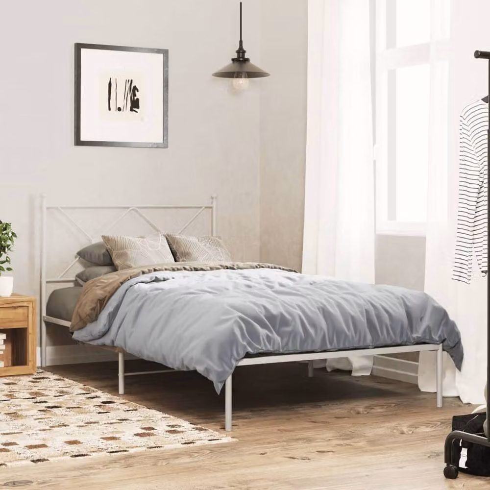 Berkfield Home Metal Bed Frame with Headboard, White, W: 107 cm, L: 203 cm – 2