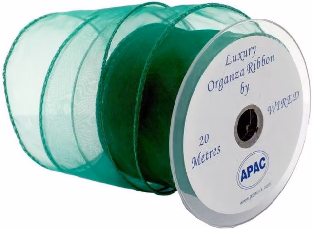 KDMD Emerald Green Wired Edge Organza Ribbon, 2 Pack (Width: 7 cm, Length: 20 m per roll)