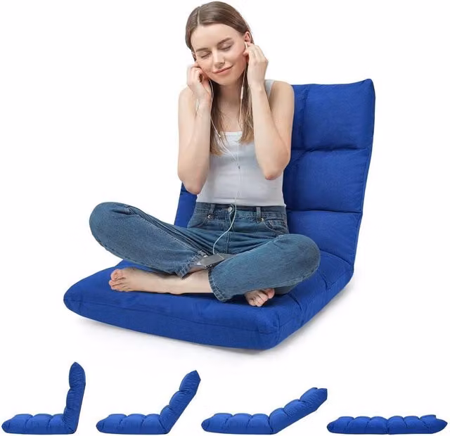 SPETLEK 14-Position Adjustable Floor Chair in Blue with High Resilience Sponge and Fabric Upholstery