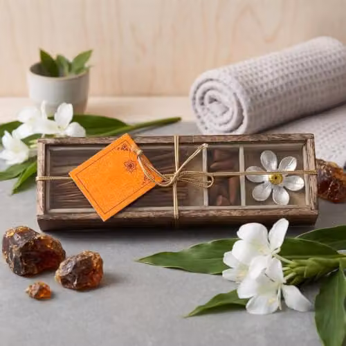 Homescapes Zen Incense Gift Set with Wood and Metal Holder in Orange and Brown – 2