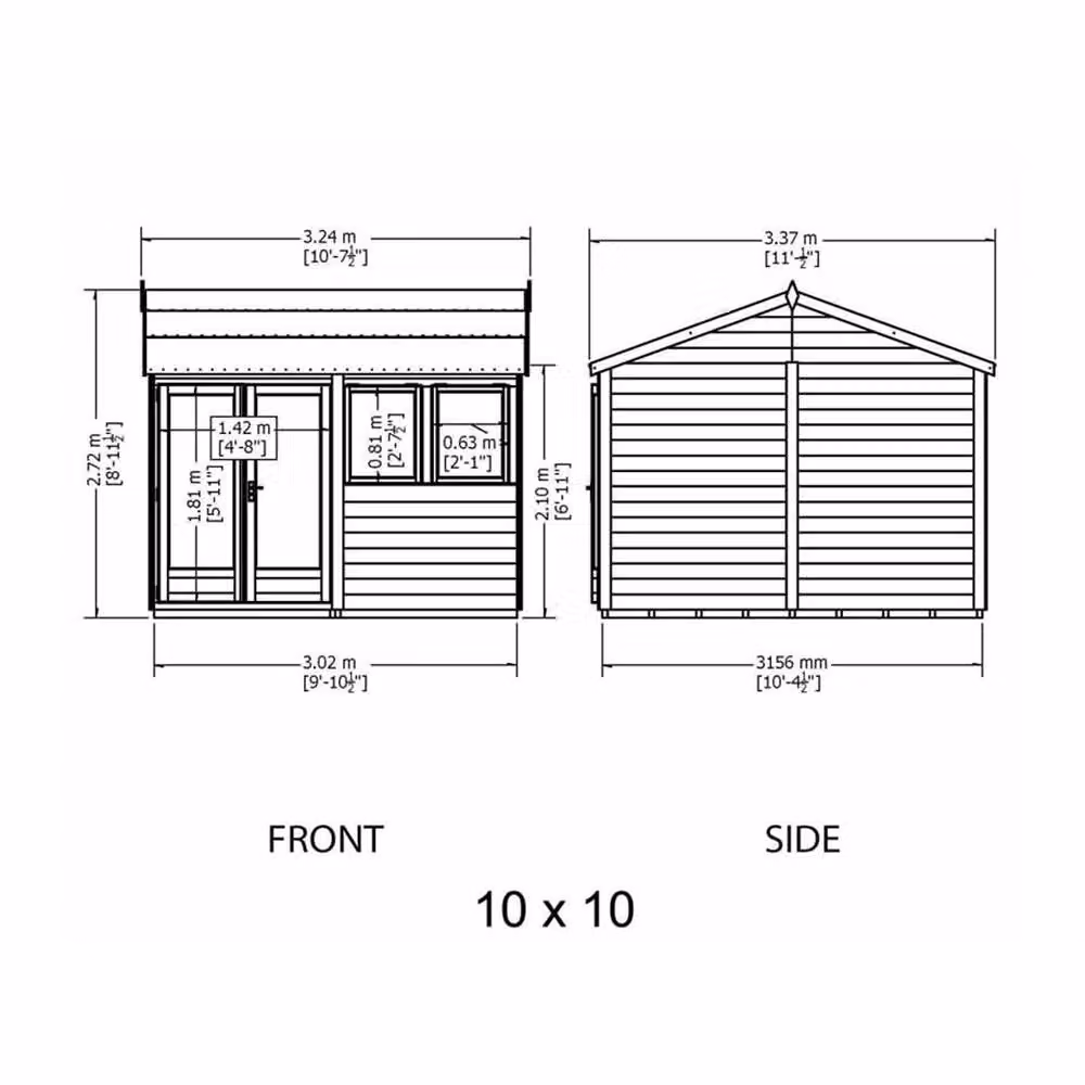 Shires Brown Wooden Garden Summerhouse Log Cabin with Double Doors and Two Opening Windows W/D/H: 315.8 x 315.6 x 272.4 cm – 2