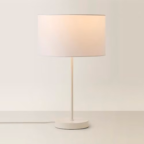 ValueLights White Metal Single Stem Table Lamp with Fabric Drum Shade