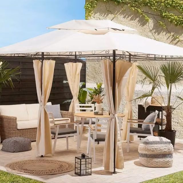 Wyld and Coco Beige Gazebo Curtains with Black Powder Coated Steel Frame, 300 x 400 cm – 1