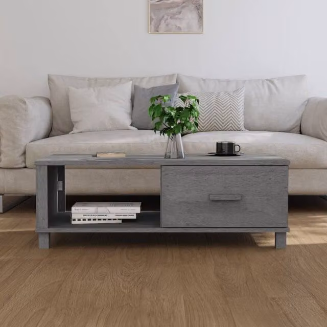 Berkfield Home HAMAR Decorative Coffee Table in Dark Grey Solid Pine Wood, W/D/H: 100 x 55 x 35 cm