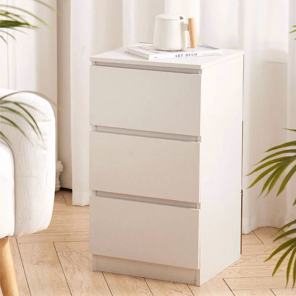 Kelvenix 3 Drawer Bedside Cabinet in White Glossy Finish