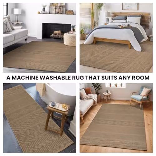 Livabliss Mystery Modern Jute Washable Living and Dining Rug in Beige, W: 78 cm, L: 150 cm – 5