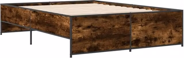 Berkfield Home Durable Double Bed Frame in Smoked Oak and Brown, W/D/H: 140 x 190 x 40.5 cm – 1