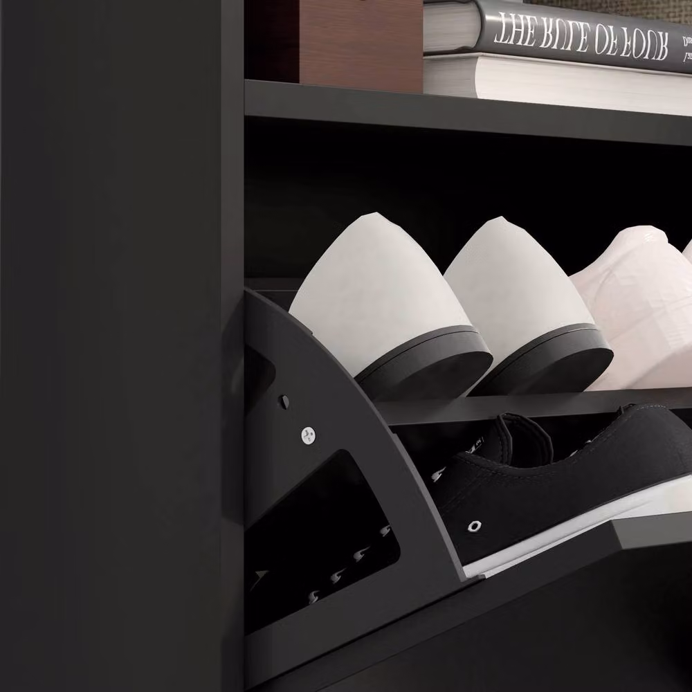 ERGOVEXA High Gloss Black Shoe Cabinet with 2 Tilting Flip Doors, W/D/H: 99.5 x 2.0 x 80.0 cm – 9