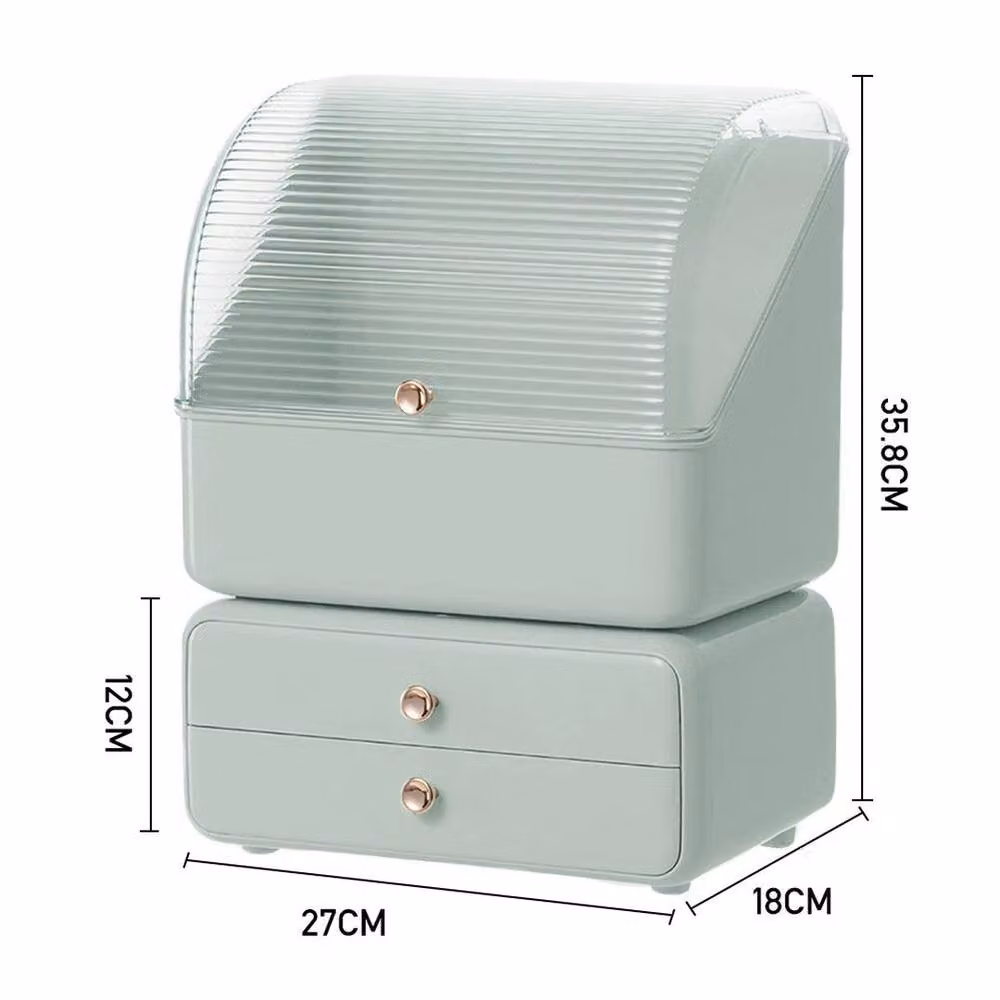 EONLION 2 Drawer Makeup Storage Case and Cosmetic Desk Organiser, Green, Width: 50 cm – 2