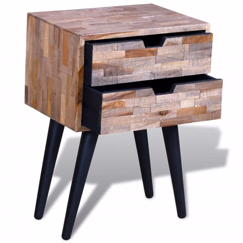 Berkfield Home Rustic Reclaimed Teak Wood Nightstand with 2 Drawers in Brown and Black, W/D/H: 60 x 31 x 31 cm – 2