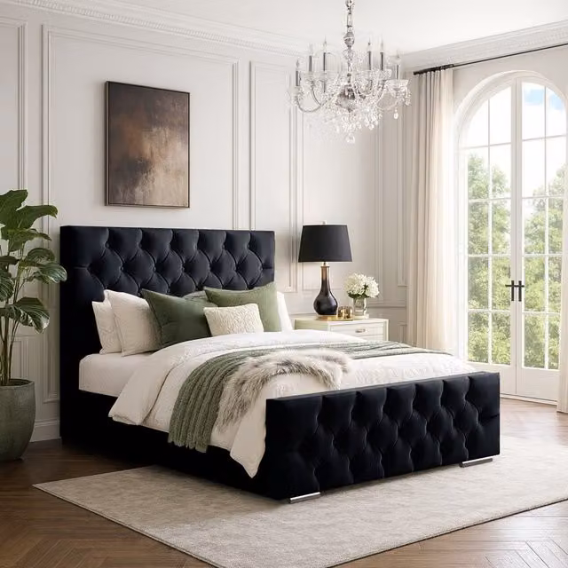Desire Deco Chesterfield Superking Bed Frame in Black Velvet