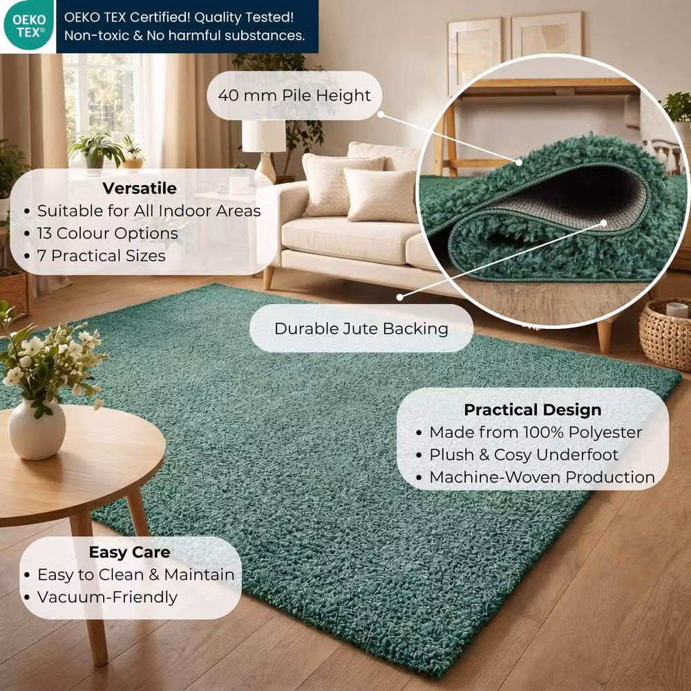 Desire Rugs Ainsley Modern Plain Shaggy Area Rug, Green, W: 120 cm, D: 170 cm – 2