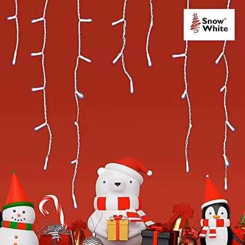 PMS VFM Cold White LED Snowing Icicle Christmas Fairy Lights, 7.6m, 480 Bulbs, Mains Operated, White and Transparent – 3