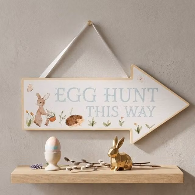 Garden Greatness Springtime Egg Hunt This Way Multicolour Wooden Hanging Sign