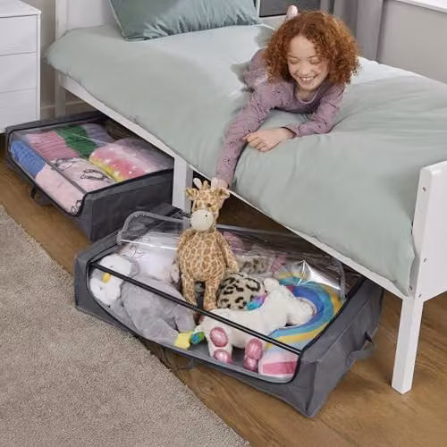 Liberty House Toys Underbed Storage Carts with Wheels and Handles, Pack of 2, Grey, W: 74 cm, D: 43 cm, H: 18 cm – 1