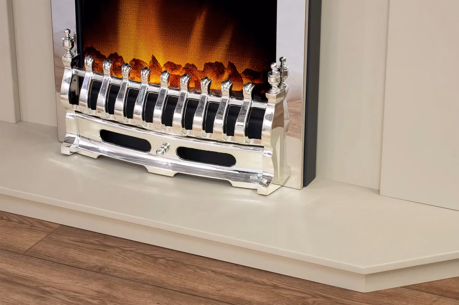 Adam Fires & Fireplaces Abbey Stone Effect Electric Fire in Beige with Chrome Details – 3