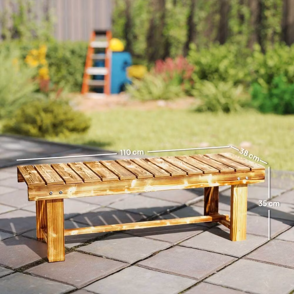 NESTLUNE Brown Treated Hardwood Outdoor Garden Bench Patio Loveseat – 3