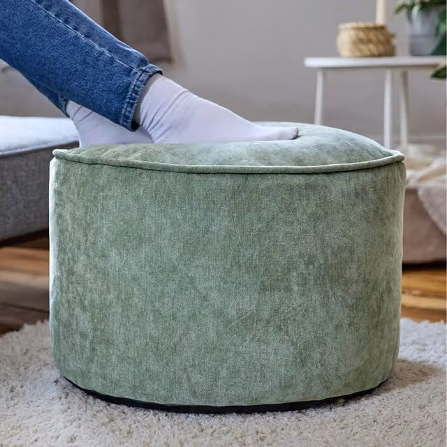 ICON Large Round Chenille Pouffe in Green