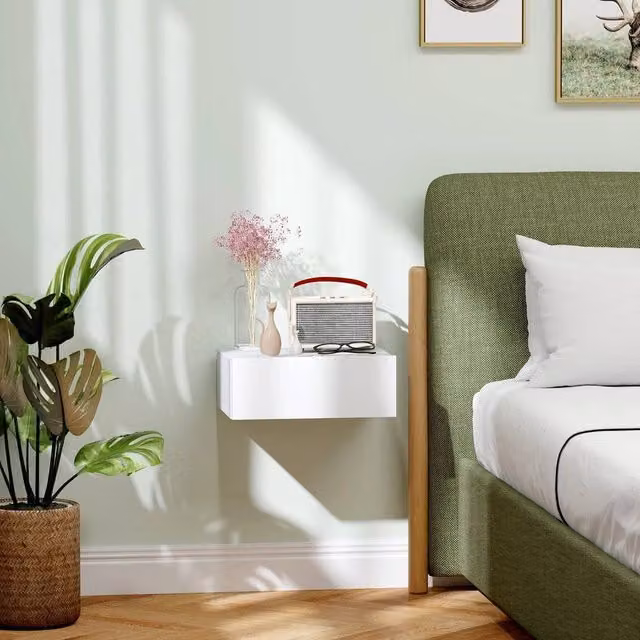 EONLION Wall-Mounted Floating Bedside Table in White
