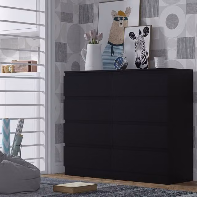 FWStyle 8 Drawer Chest of Drawers in Matt Black Modern Bedroom Furniture