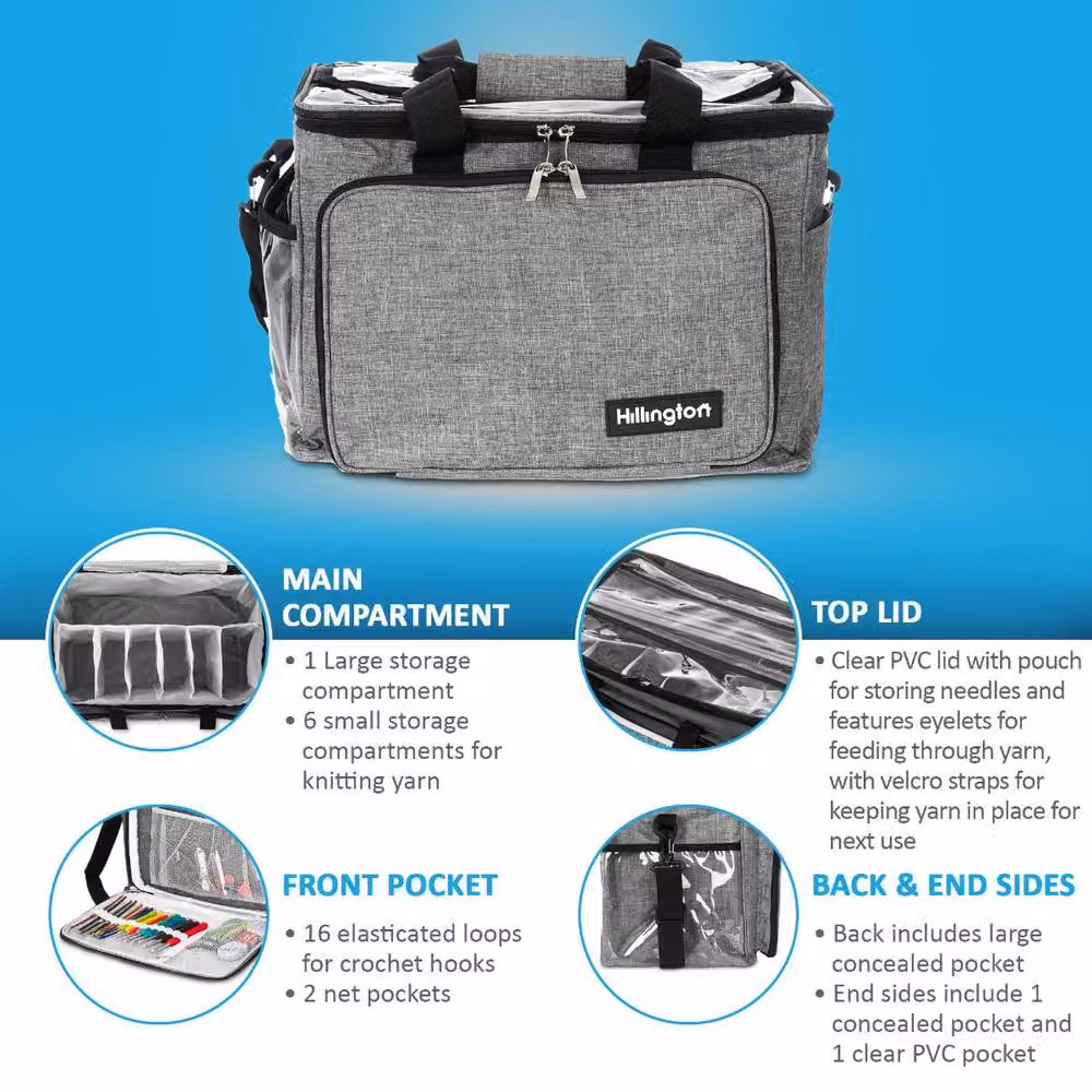Hillington Knitting Storage Bag in Grey with Handles – 3