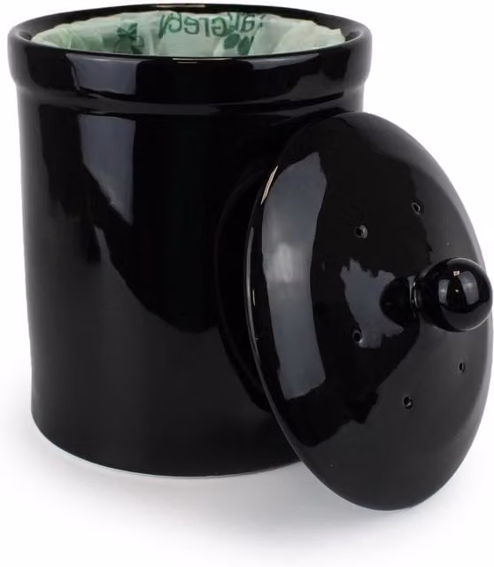 Portland Ceramic Compost Caddy with Odour Filter and Flip Lid, Black