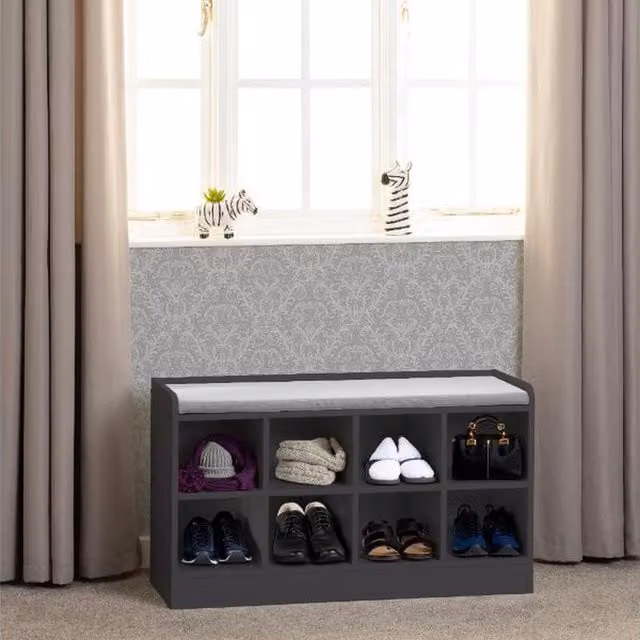 Seconique Portland Shoe Bench in Grey Fabric