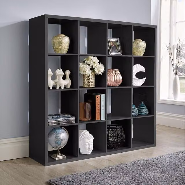 Home Source Cube Plus Chunky 16 Shelf Open Back Storage Bookcase Unit in Black
