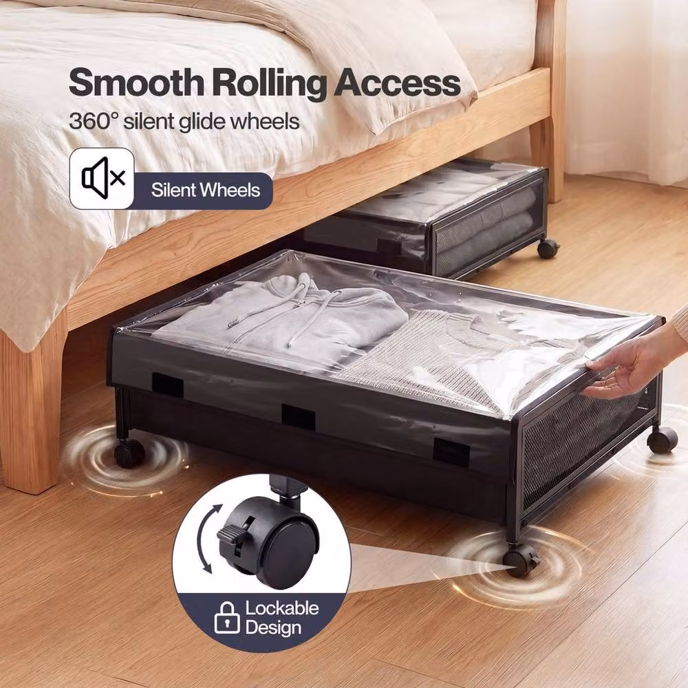 KORVIXA Black Underbed Storage Boxes with Lids – 4