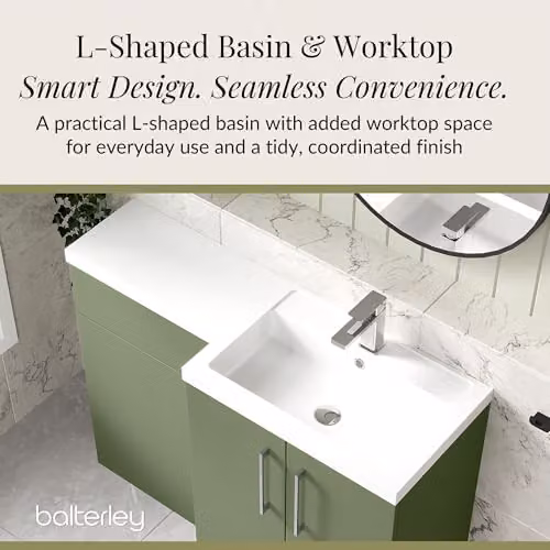 Balterley Modern L-Shaped Vanity Unit and WC Unit with Basin and Worktop, Green, W/D/H: 120.0 x 60.0 x 85.8 cm – 3