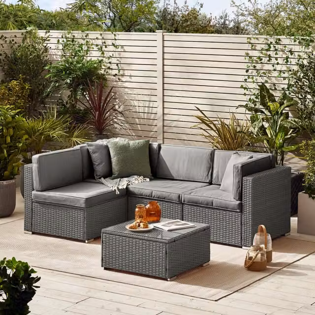 FurnitureboxUK Orlando 4 Seater Modular L-Shape Outdoor Garden Rattan Sofa Set in Grey – 1