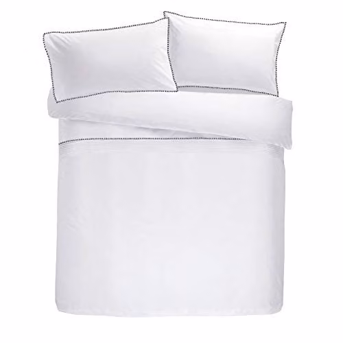 Serene Pom Pom Duvet Cover and Pillowcase Set in White and Grey, 200 x 200 cm – 2