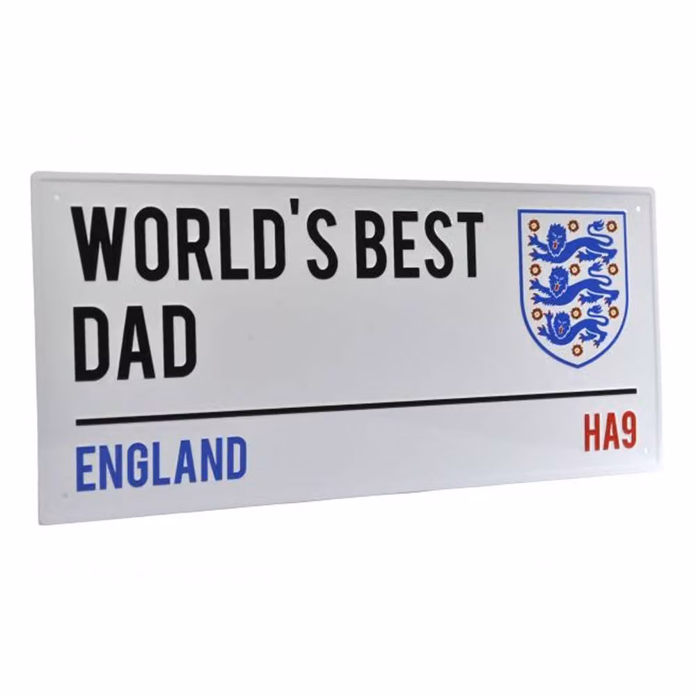 England FA Worlds Best Dad Metal Wall Street Sign in White – 2