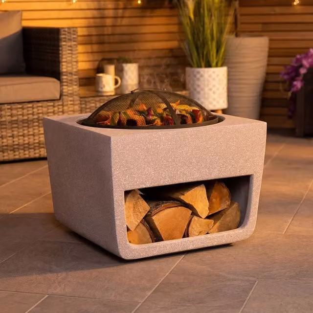 Charles Bentley Magnesia Grey Steel Fire Bowl with Cooking Grill W/D/H: 52 x 52 x 48 cm – 1