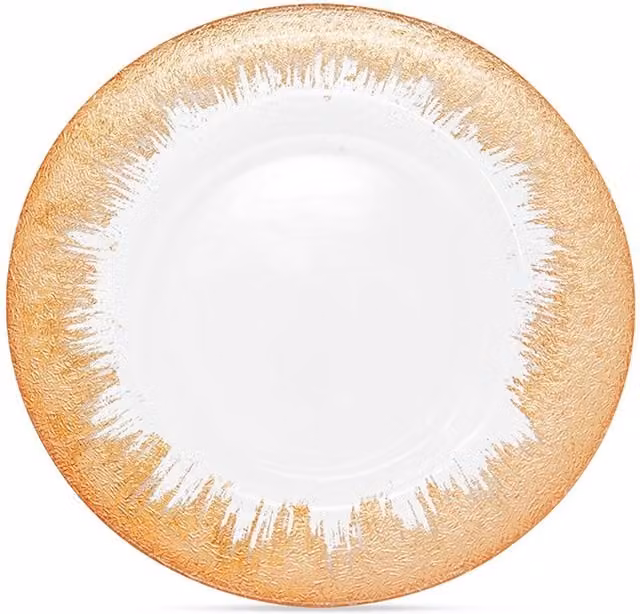 Neel Blue Set of 6 Glass Charger Plates with Copper Trim, Diameter: 33 cm, Blue and White