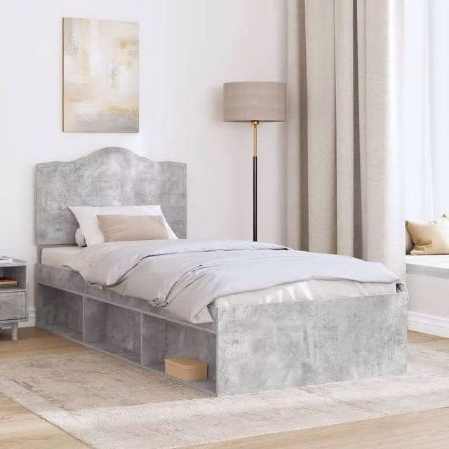 Berkfield Home Bed Frame in Grey Solid Pine and Engineered Wood, W: 100 cm, L: 200 cm – 1
