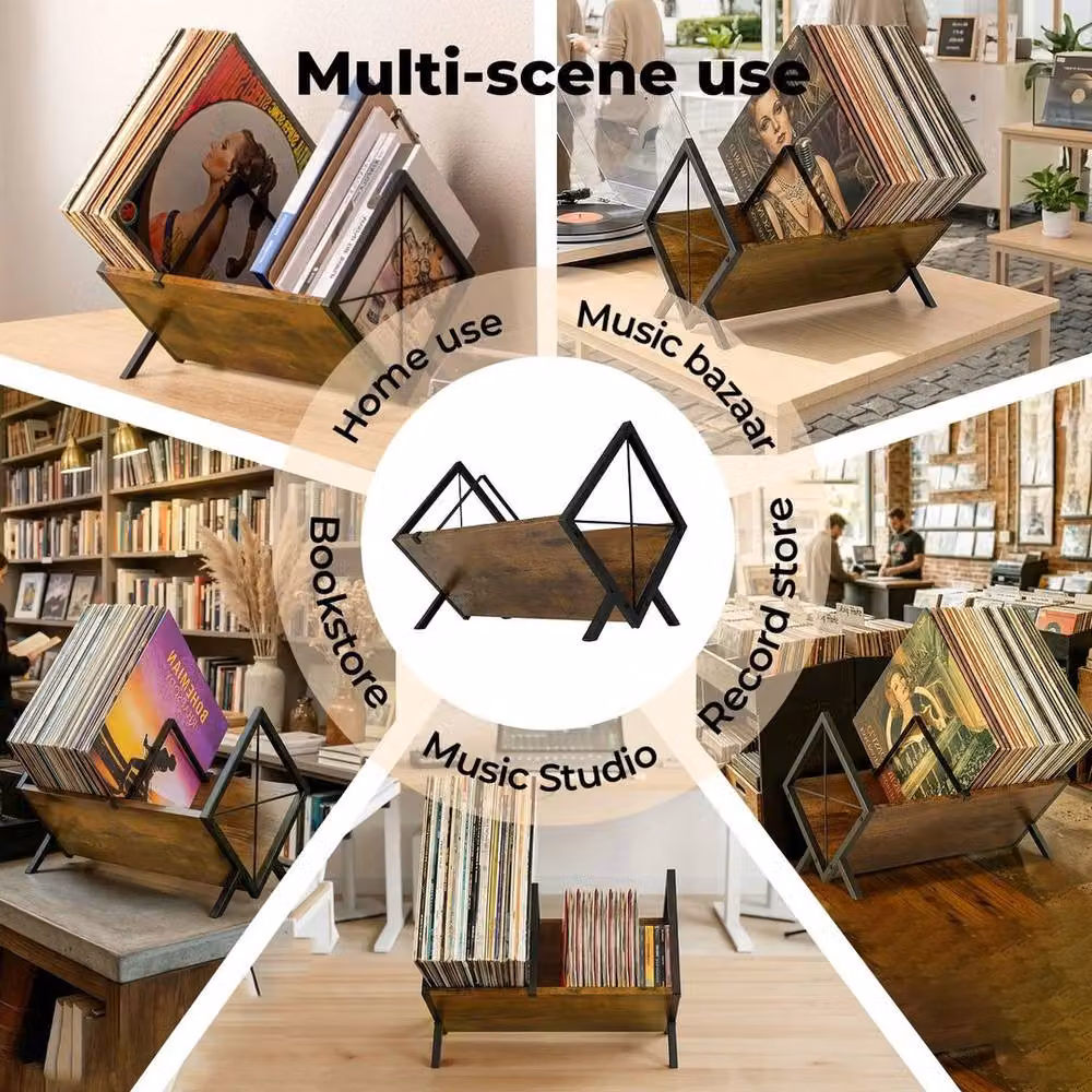 KORVIXA Industrial Vinyl Record Storage Rack in Brown, W: 40 cm, D: 30 cm, H: 40 cm – 4