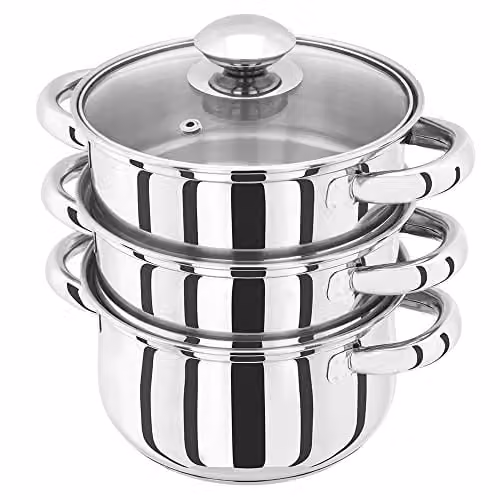 Judge Essentials 3-Tier Stainless Steel Steamer Set with Glass Lid, Silver, 16cm – 1