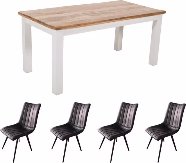 IH Design Bianco Mango Wood Dining Table Set with 4 Chairs in White and Brown, W: 170 cm